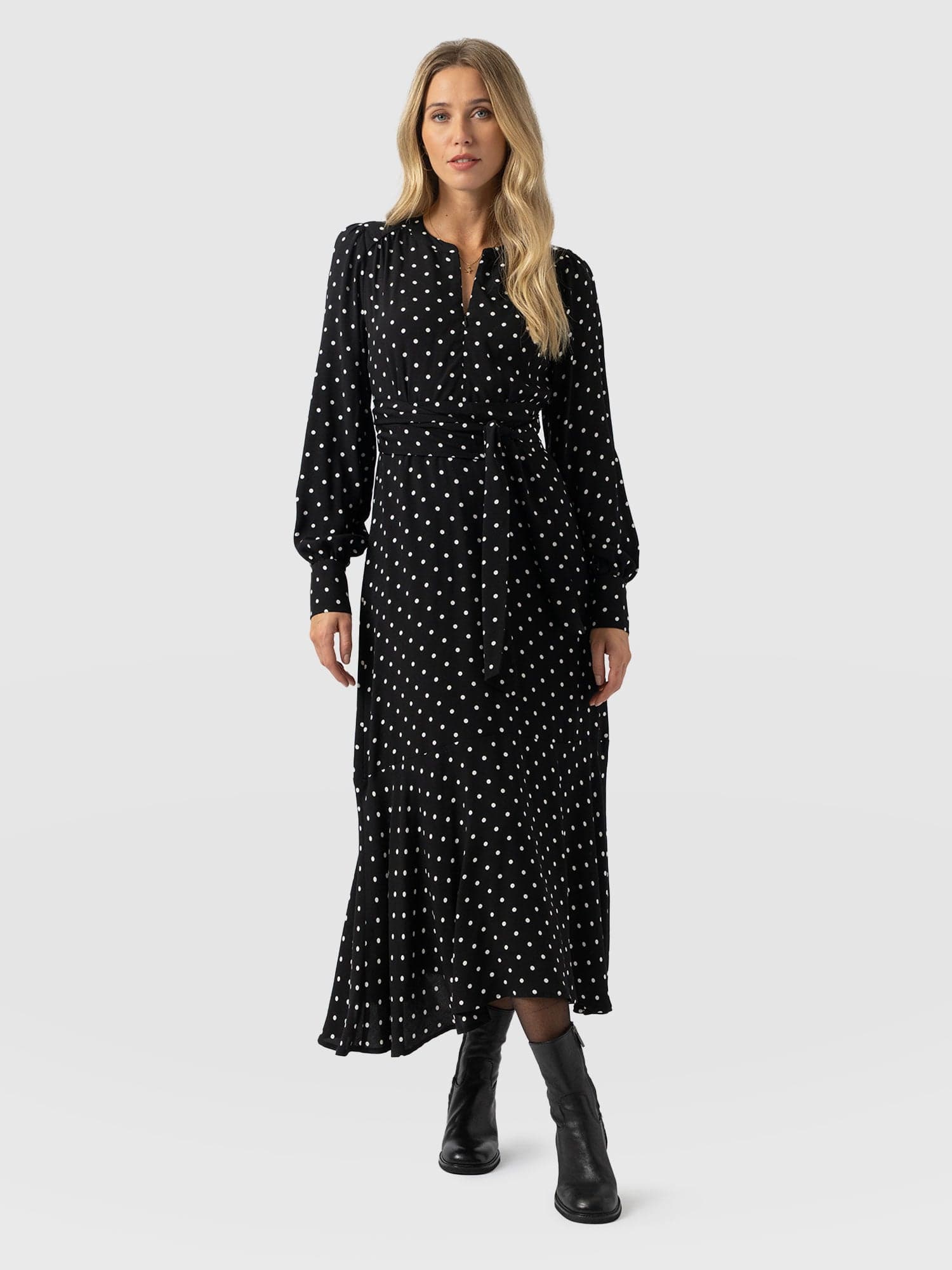 Adaline Zip Up Dress - Black Polka Dot - Women's Dresses | Saint + Sofia® EU